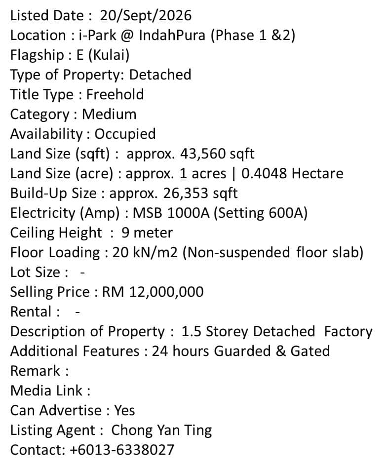 1.5 Storey Detached Factory i-Park @ IndahPura (Phase 1 & 2) 2