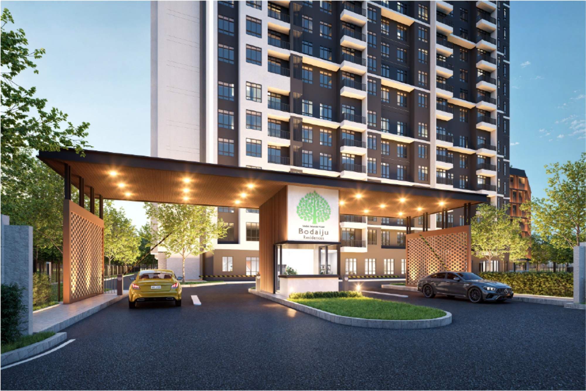 Bodaiju Residences Medini tower render with landscaped residential grounds