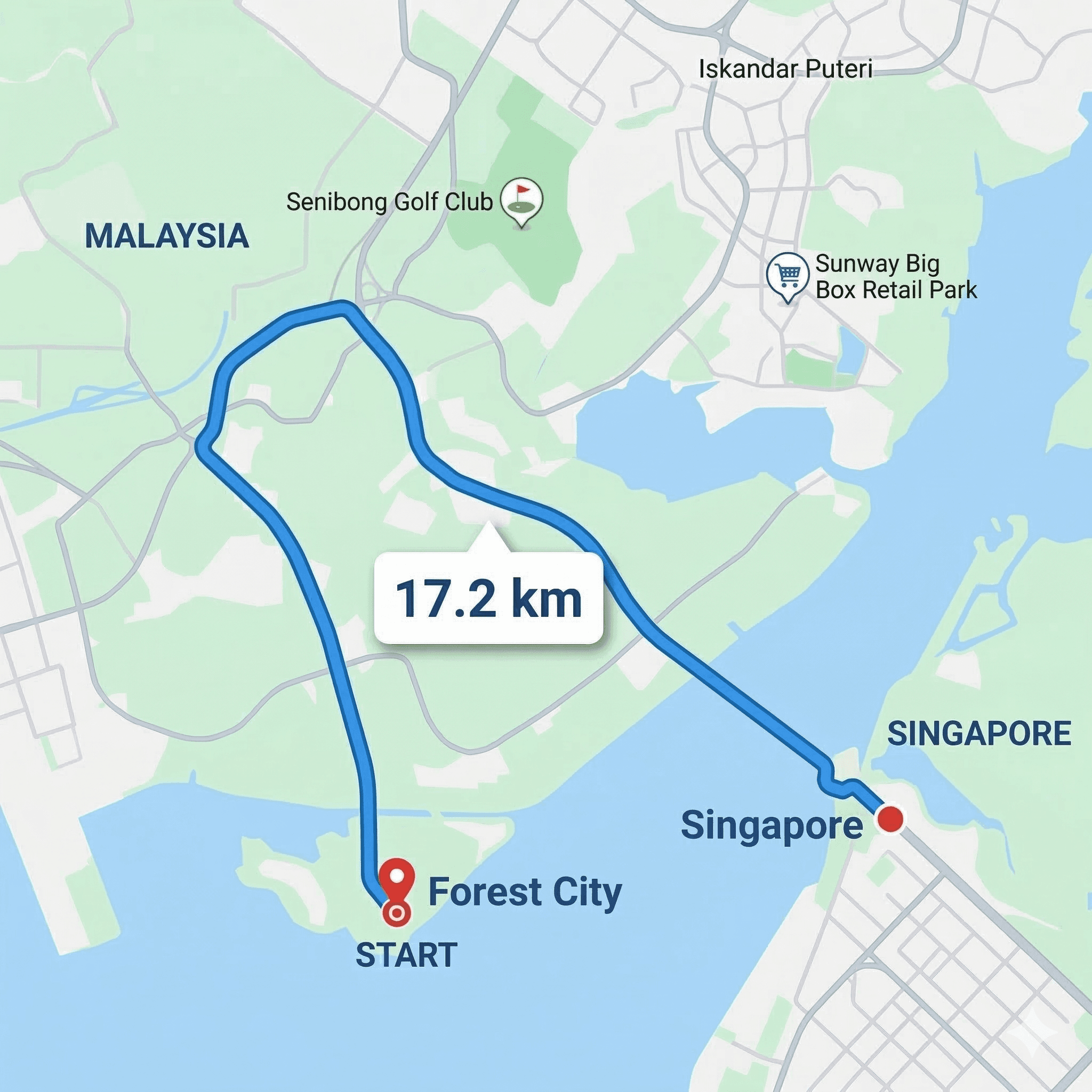 Forest City Map Location — 17.2 km to Singapore