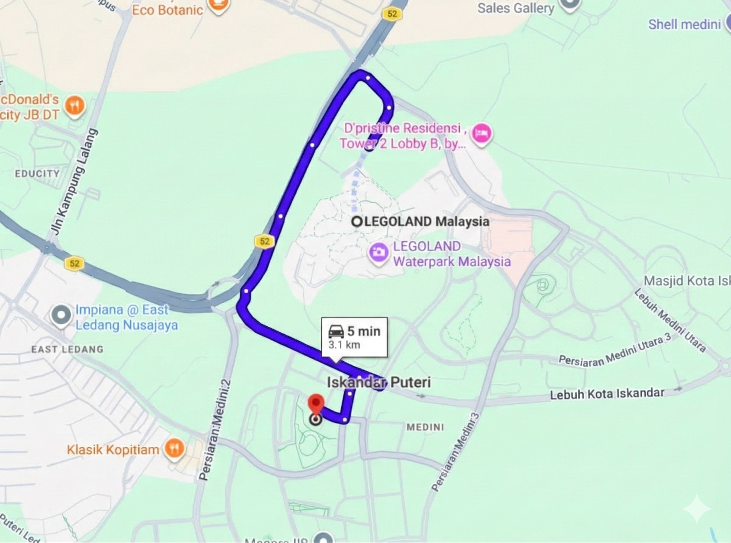 Macrolink Medini location map — proximity to LEGOLAND and Johor attractions
